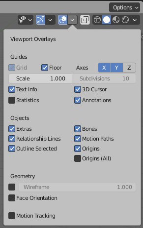 Opciones presentes en la ventana Viewport Overlays